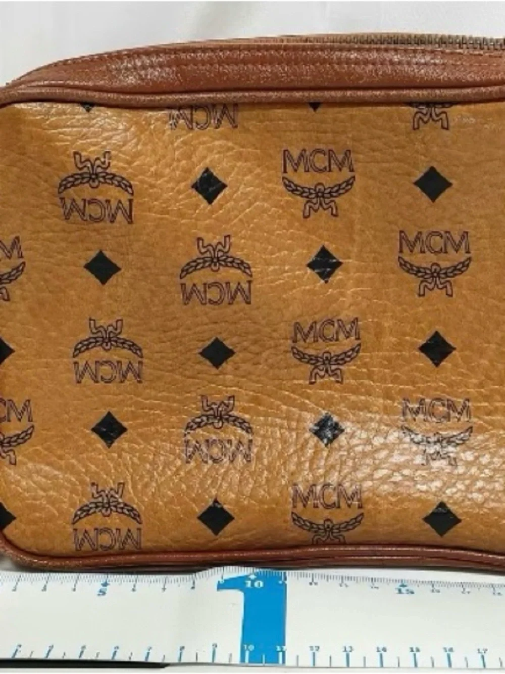 MCM Cognac Logo Shoulder Bag with Gold Plaque